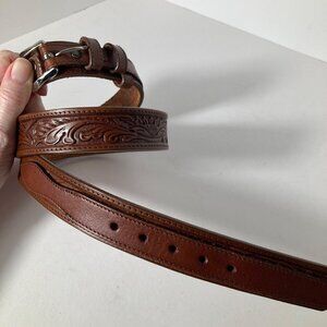 Womens Leather Belt Silver Creek Collection Tooled 32" Brown Handmade USA by Lee
